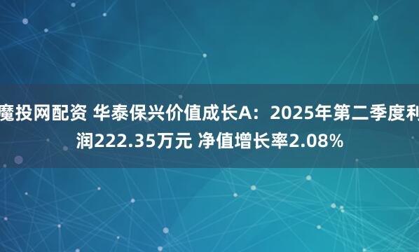 魔投网配资 华泰保兴价值成长A：2025年第二季度利润222.35万元 净值增长率2.08%